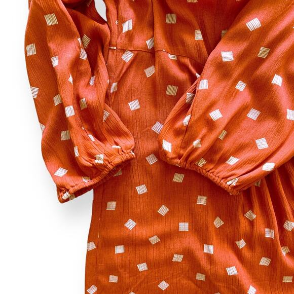 TORRID Orange Gauze Babydoll Blouse Top Flared Geometric Balloon Sleeve Plus 2X - Picture 6 of 10